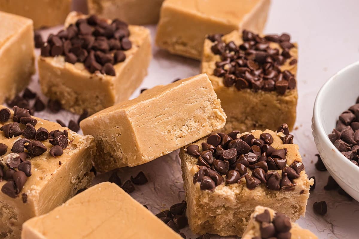 close up of pieces of homemade fudge