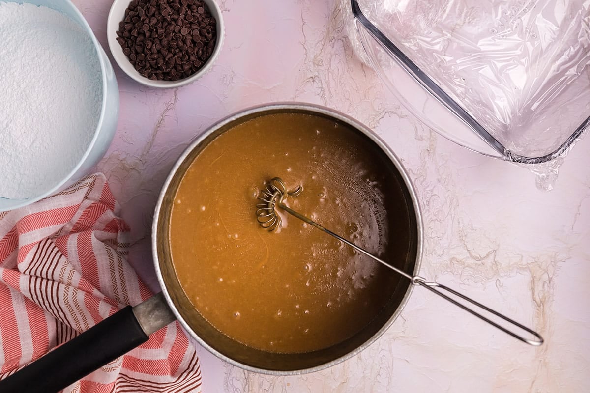 peanut butter mixture in saucepan