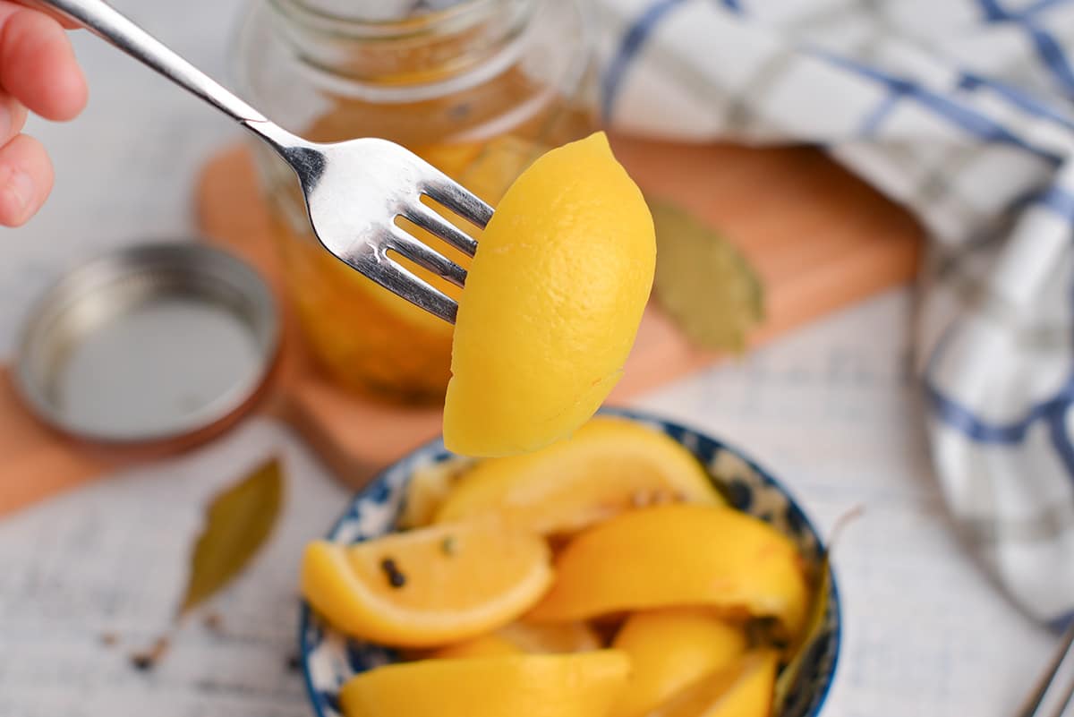lemon wedge on a fork