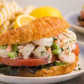 shrimp salad on a croissant