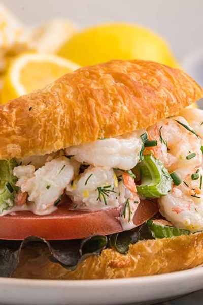 shrimp salad on a croissant