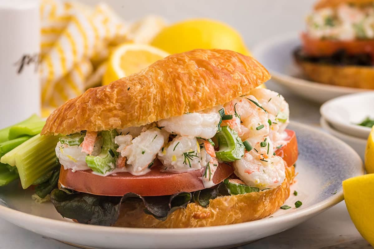 shrimp salad on a croissant