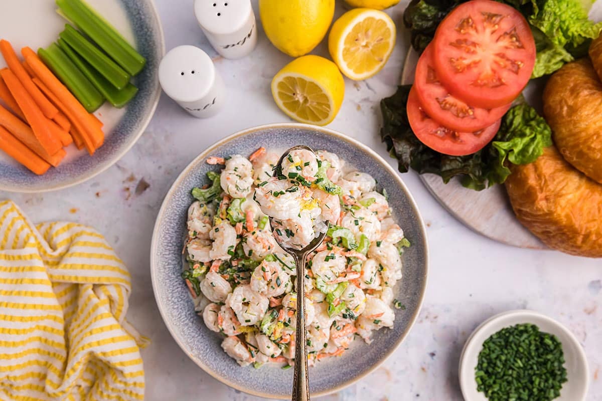 spoon full of shrimp salad