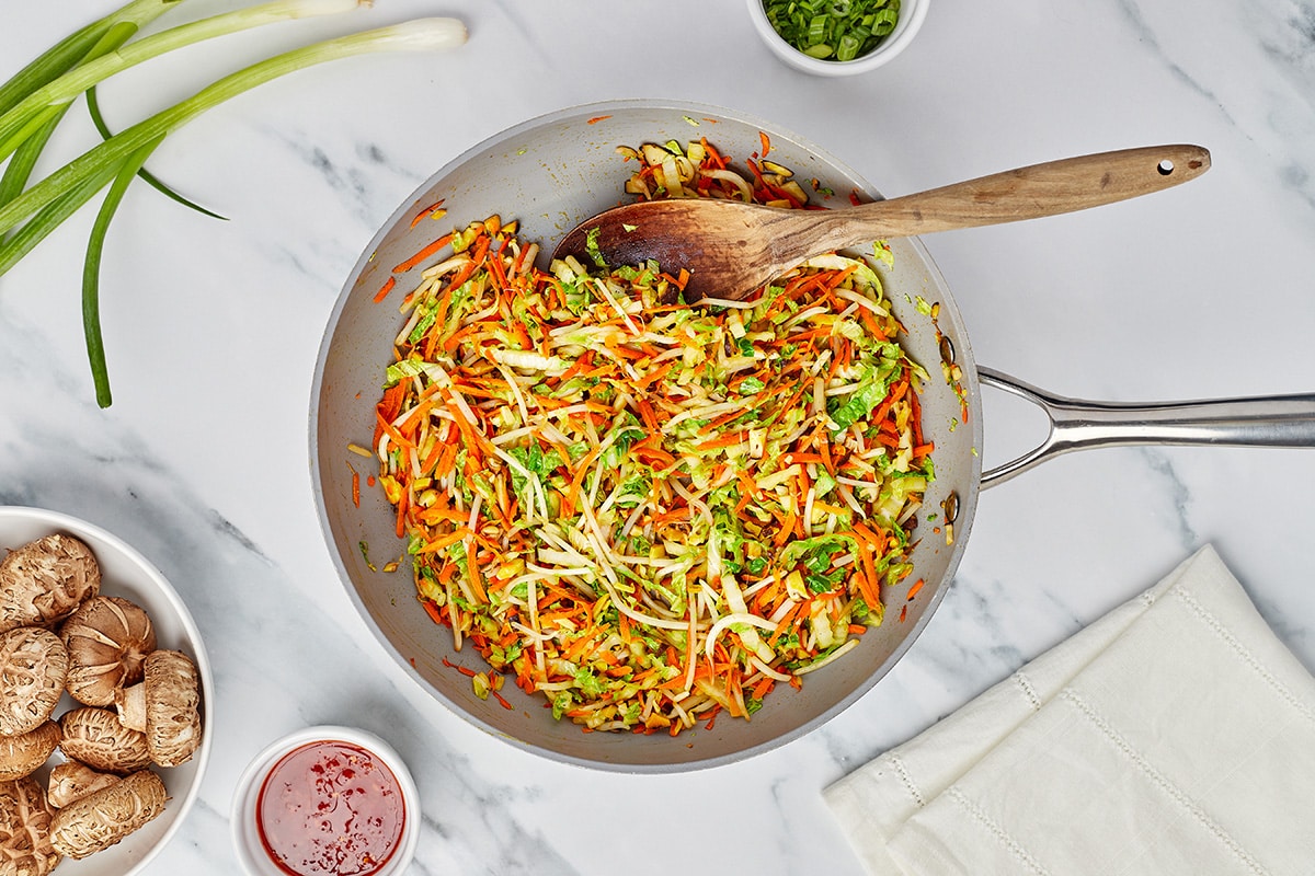 vegetable spring roll filling in pan