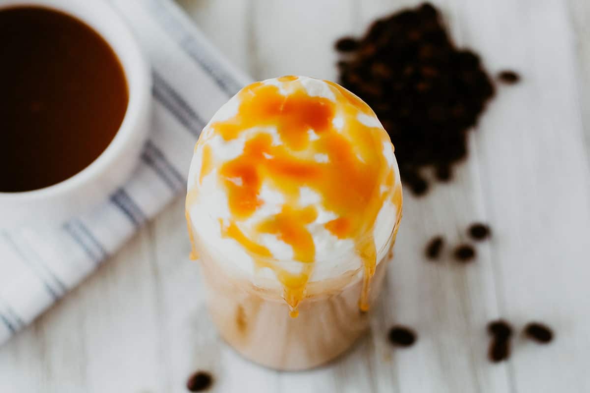overhead of crisscross caramel drizzle