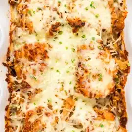 overhead shot of pork chop casserole