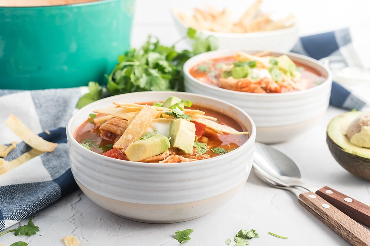 angle view of chicken soup recipe in a serving bowl