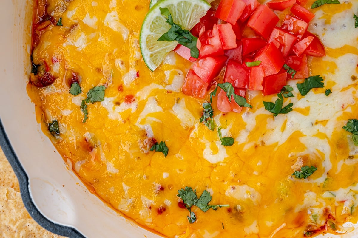 close up overhead shot of queso fundido