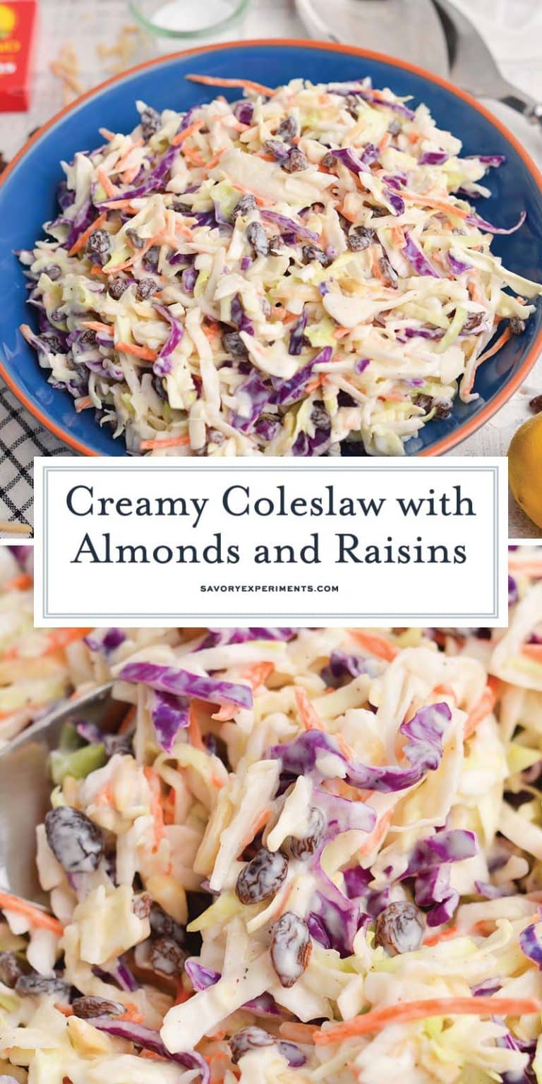 Creamy Coleslaw with Almond + Raisins Easy Coleslaw Recipe!