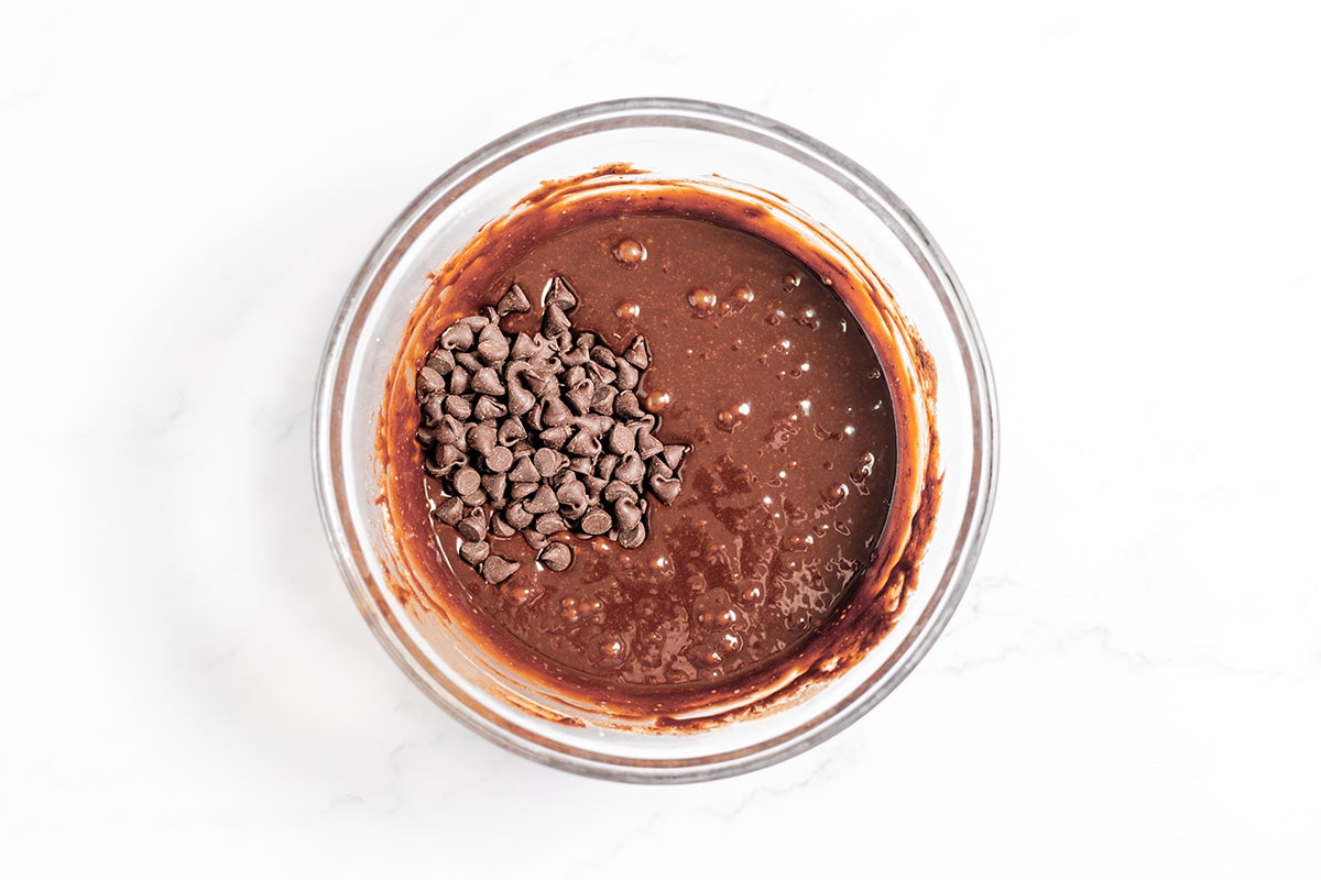 brownie batter with chocolate chips in bowl