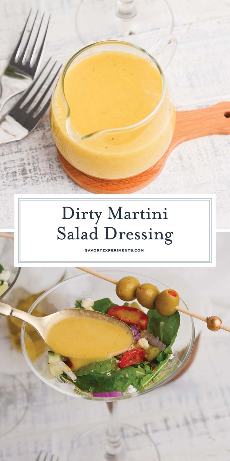 collage of dirty martini salad dressing for pinterest