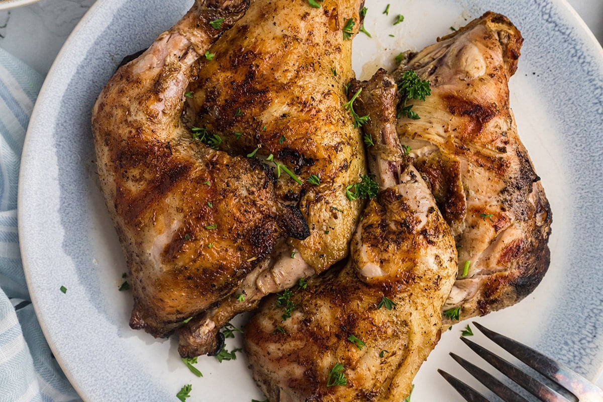 close up overhead shot of fireman chicken on a plate