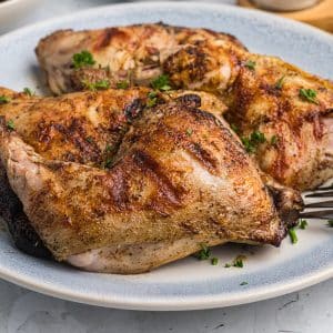 angled shot of fireman chicken on a plate