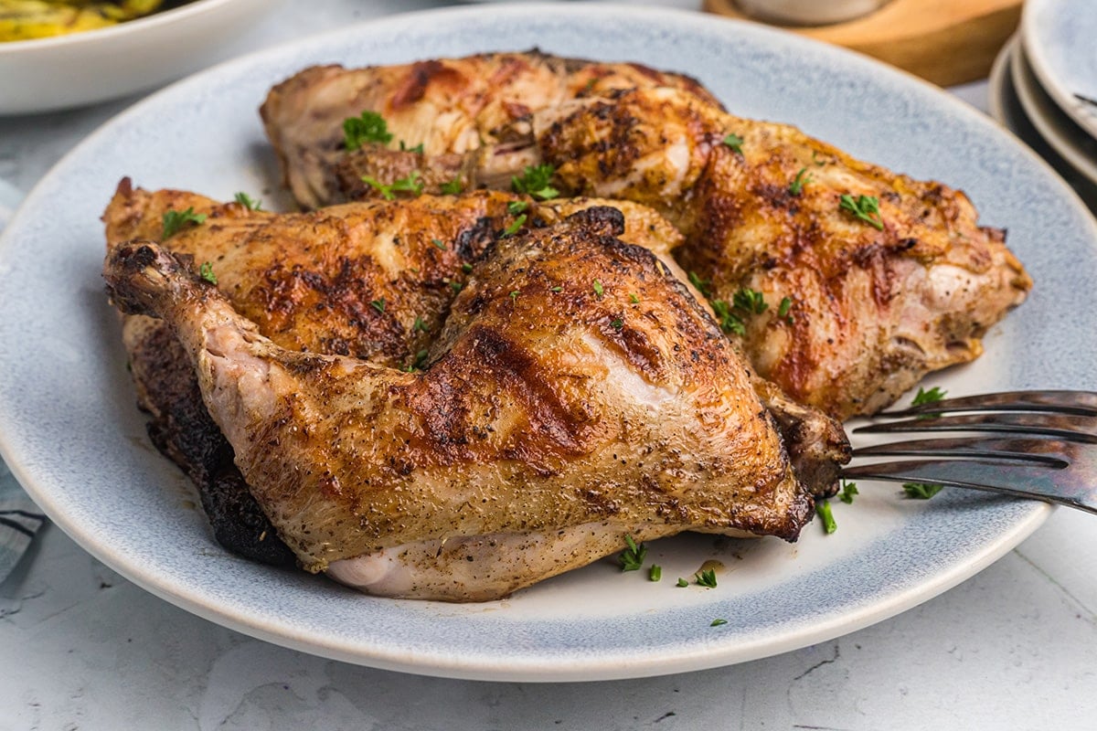 angled shot of fireman chicken on a plate