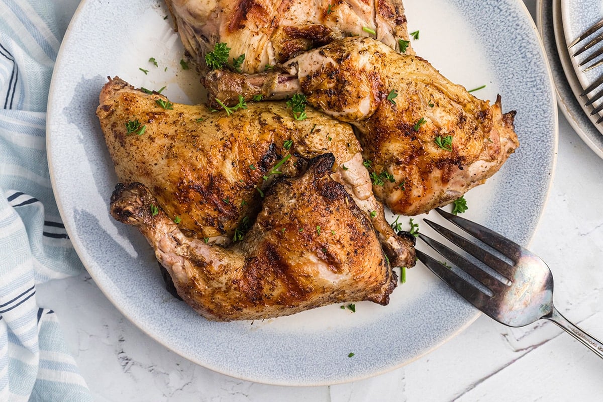 half overhead shot of fireman chicken on a plate