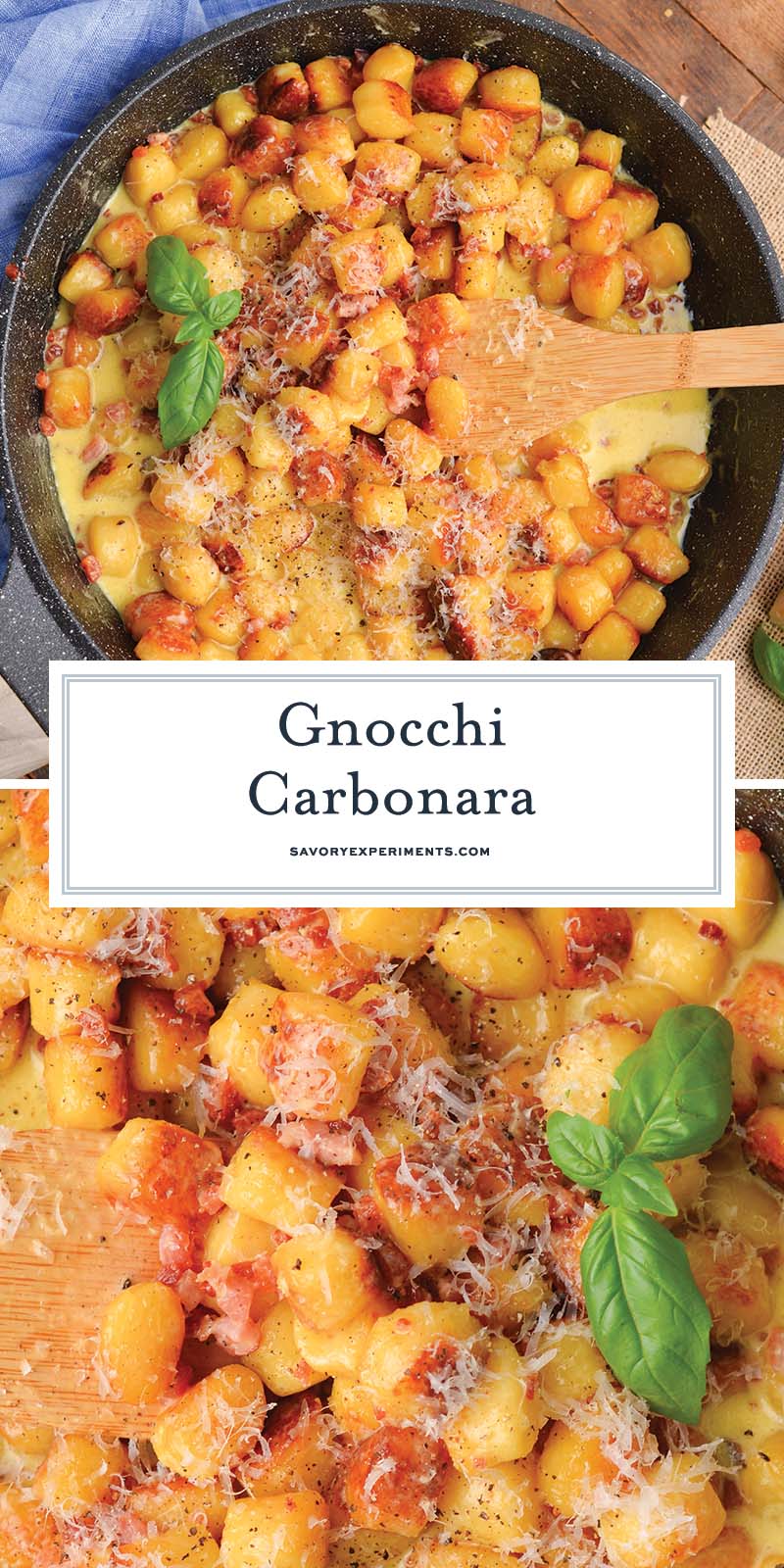 collage of gnocchi carbonara for pinterest