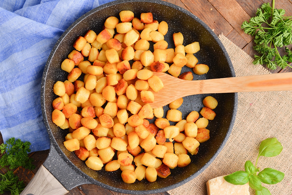 gnocchi browning in a pan