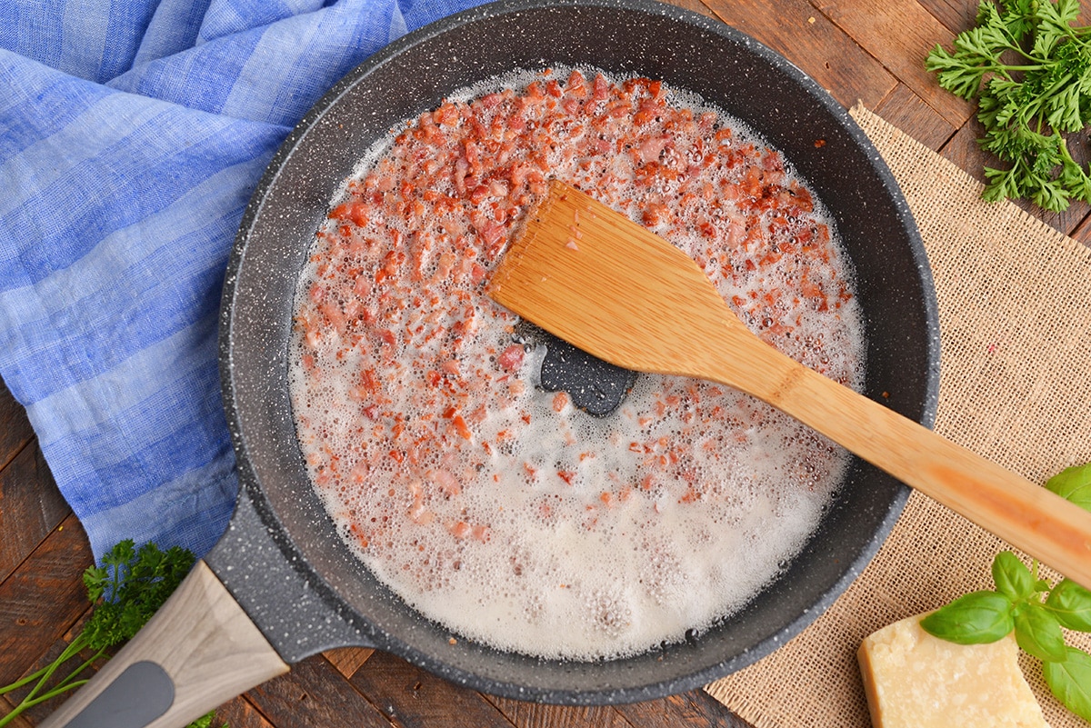 pancetta browning in a pan
