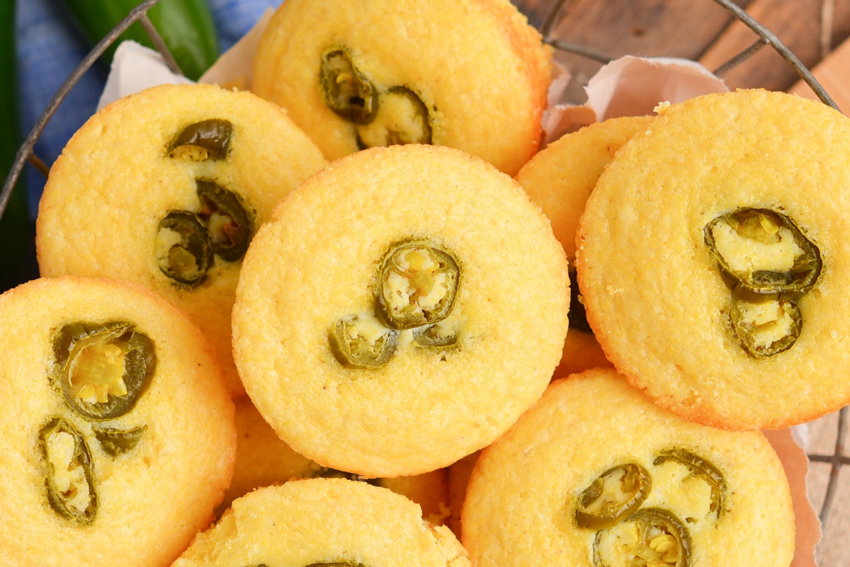 close up overhead shot of jalapeno cornbread muffins