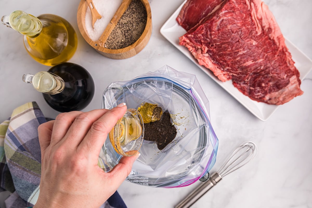 marinade poured into plastic bag