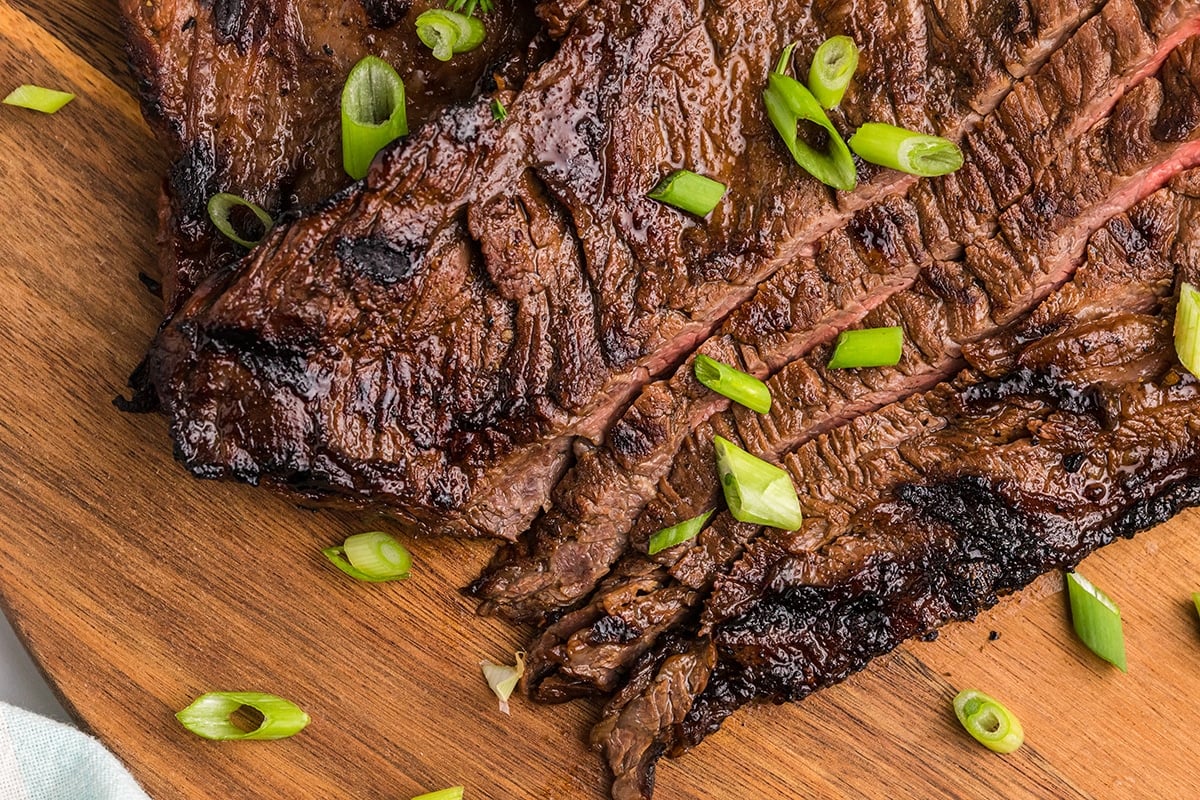 skirt steak marinade on a cutting board