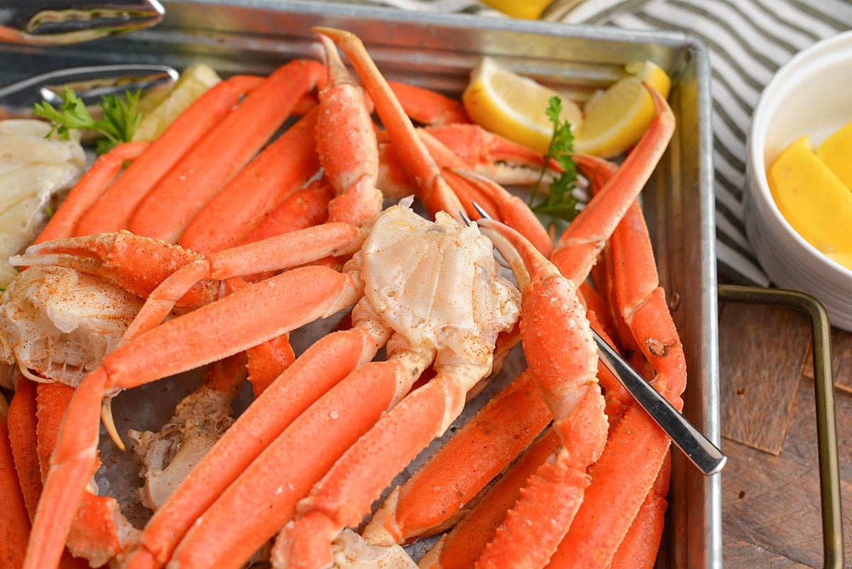 large snow crab claw on tray