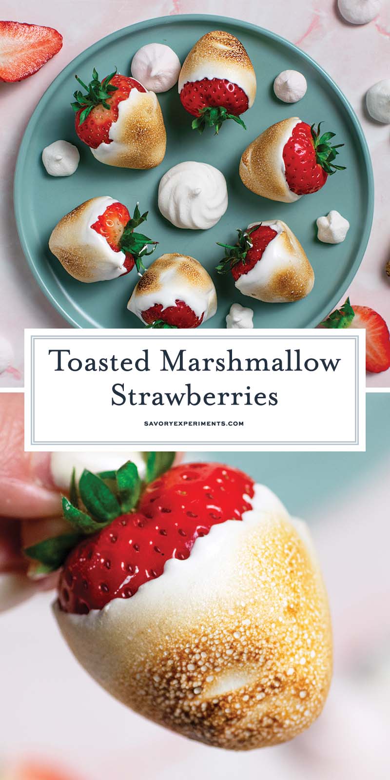 collage of toasted marshmallow strawberries for pinterest