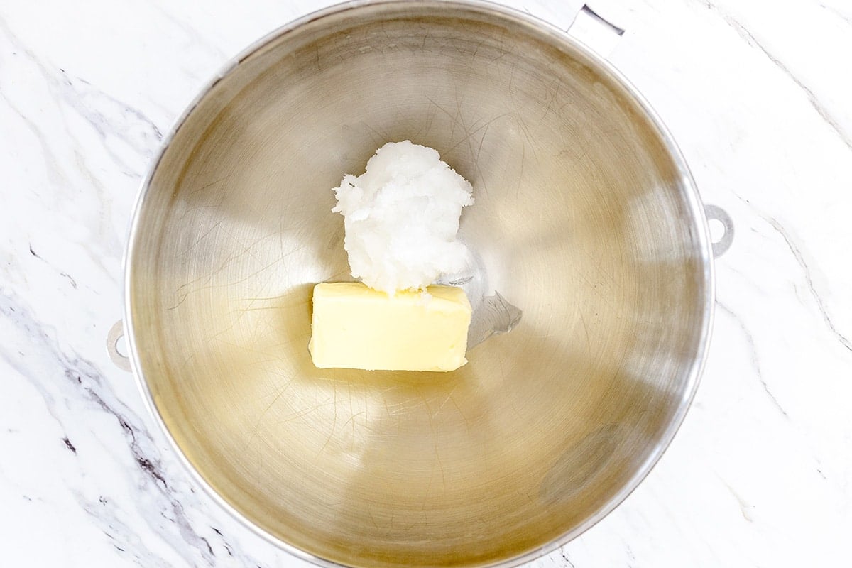 butter and shortening in bowl