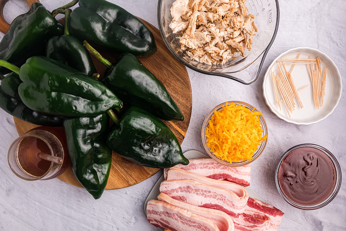 overhead shot of stuffed poblano peppers ingredients