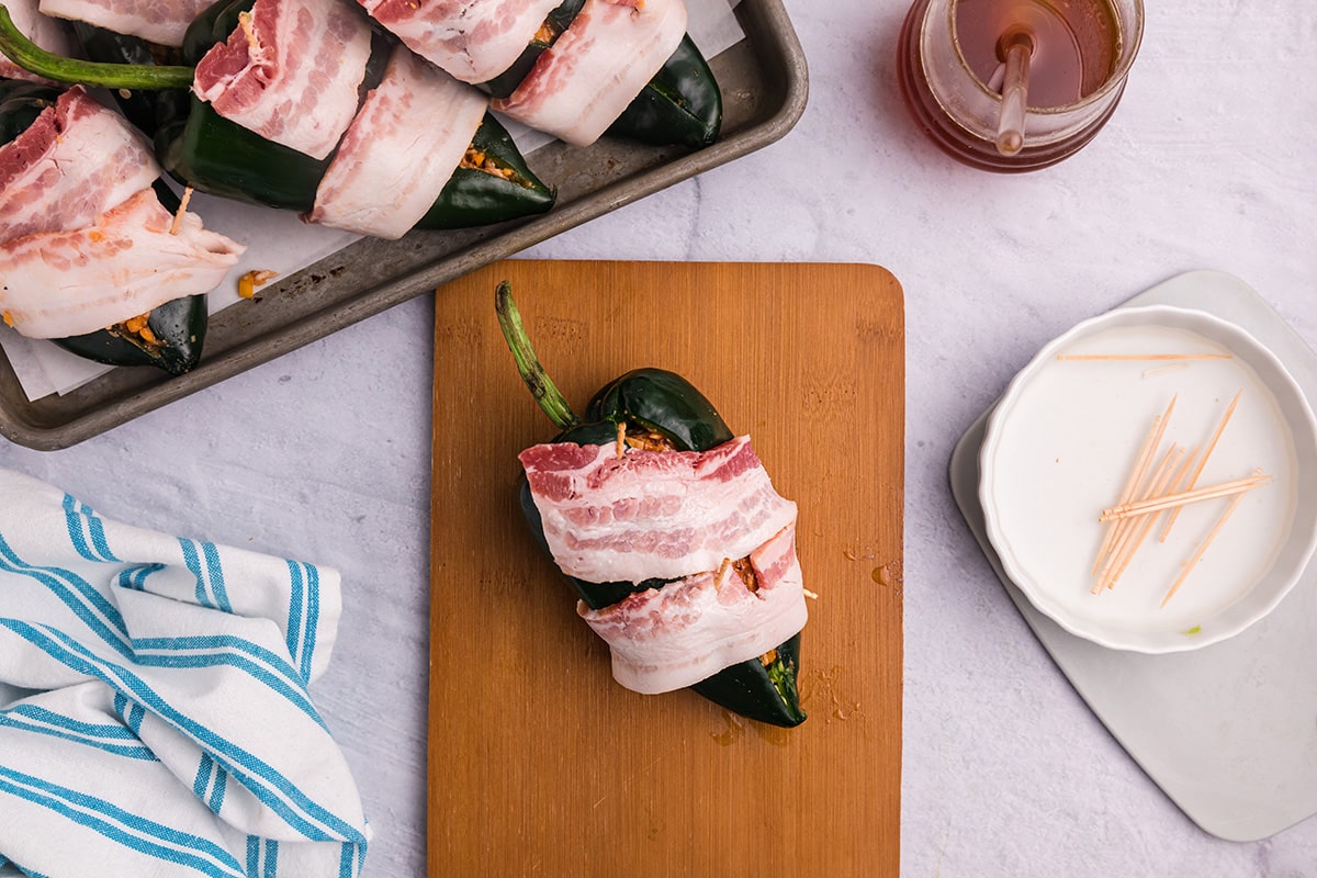 stuffed poblano pepper wrapped in bacon