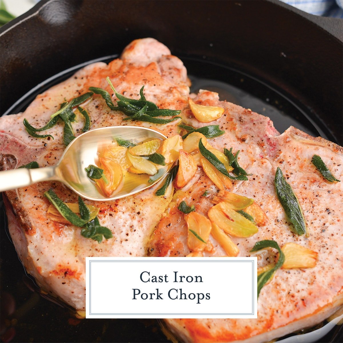 cast iron pork chop with text overlay