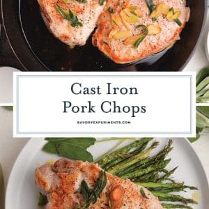 collage of cast iron pork chop recipes for pinterest