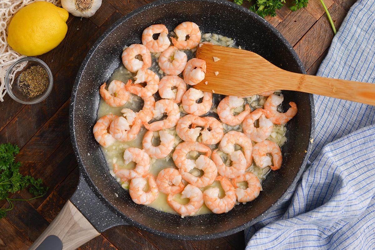 shrimp in garlic in a skillet