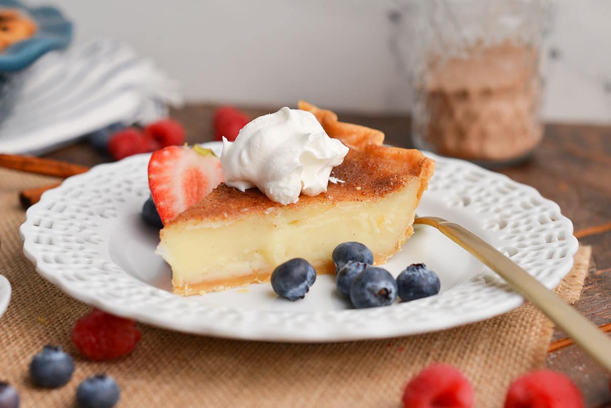 angled shot of slice of pie on plate