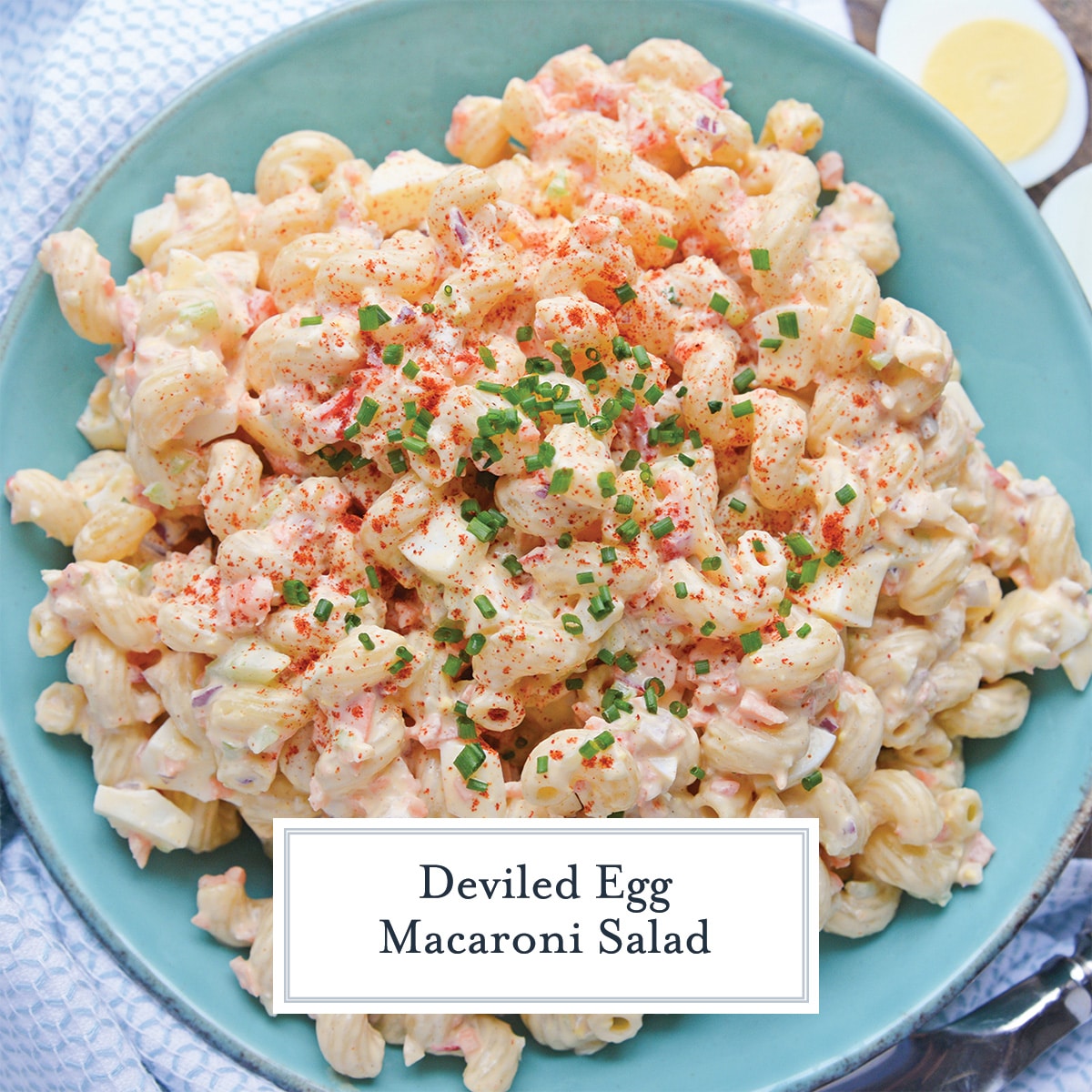 deviled egg mac salad with text overlay