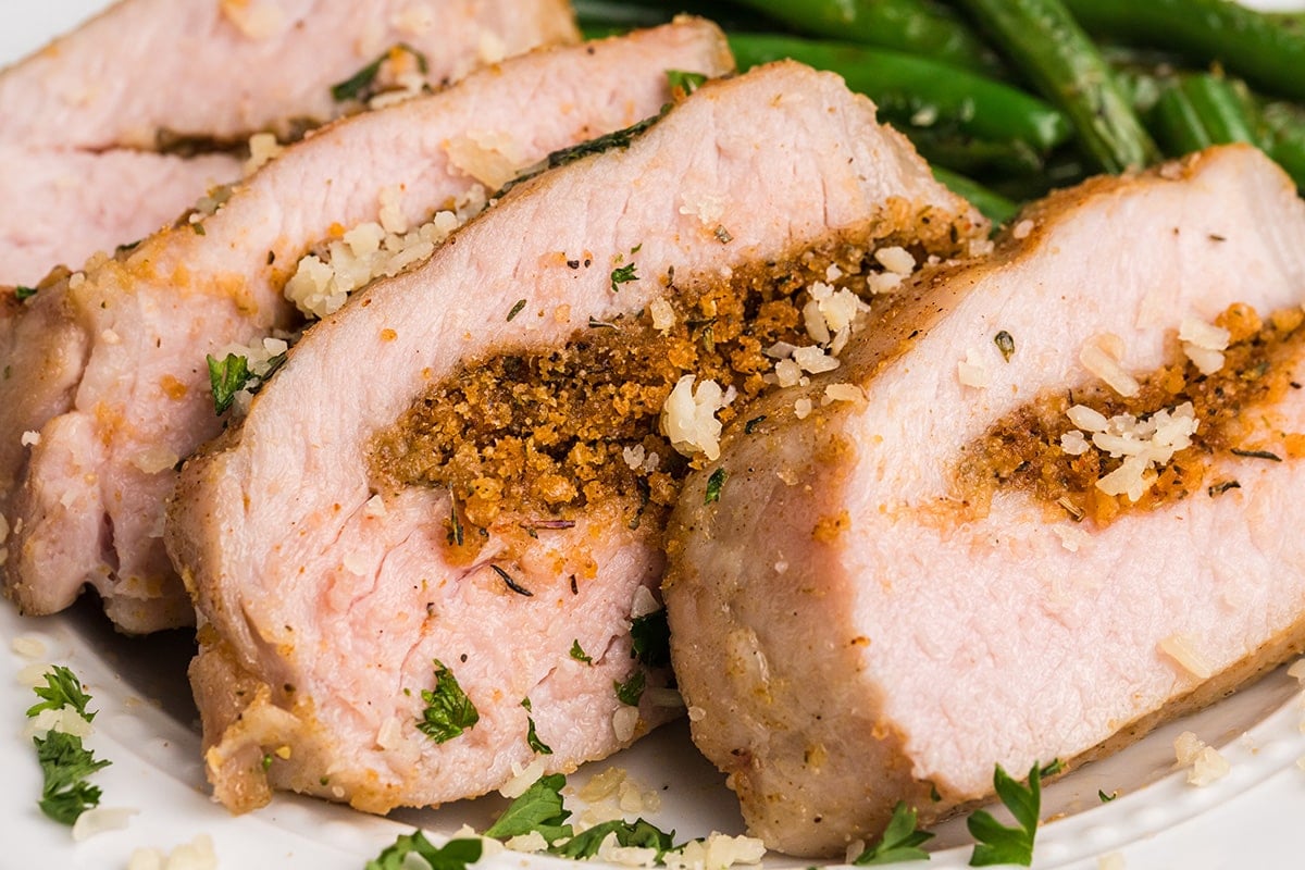 close up sliced pork chops