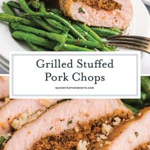 collage of grilled stuffed pork chops for pinterest