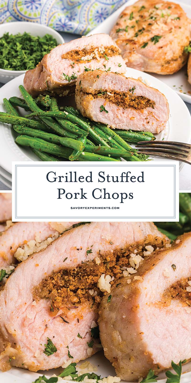 collage of grilled stuffed pork chops for pinterest