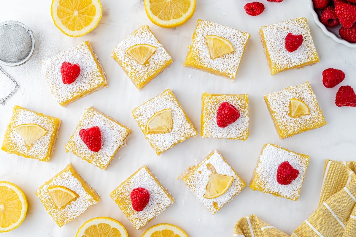 overhead zoomed out shot of lemon bars