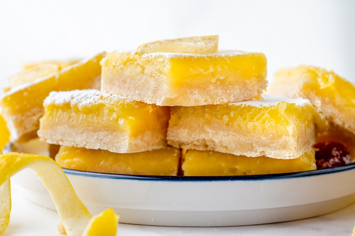 straight on shot of stack of lemon bars