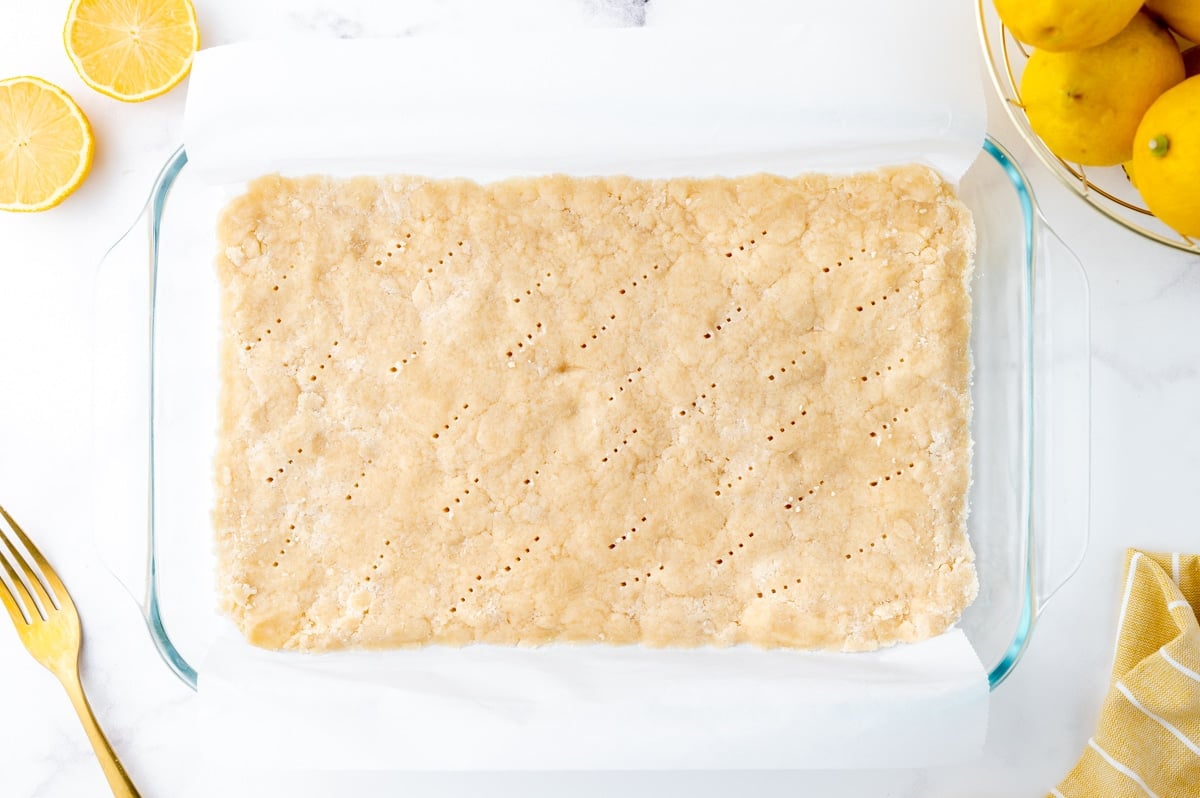 shortbread crust in a pan