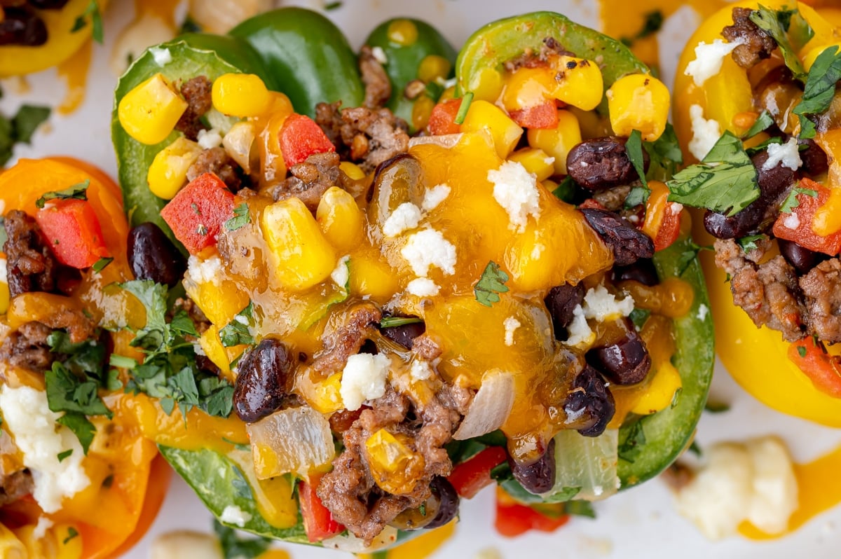 close up of green mexican stuffed pepper