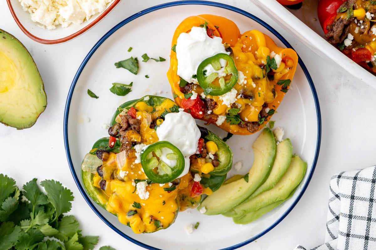 two mexican stuffed peppers on a plate