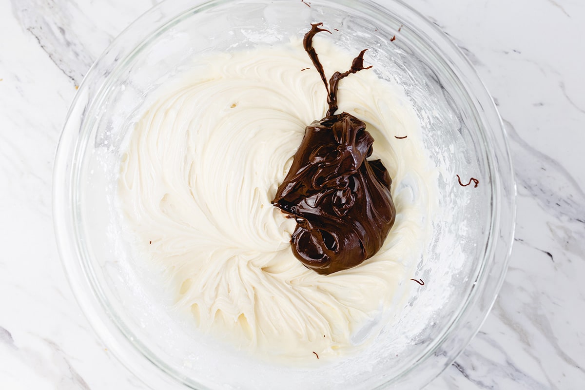 chocolate and cheesecake mixture in bowl