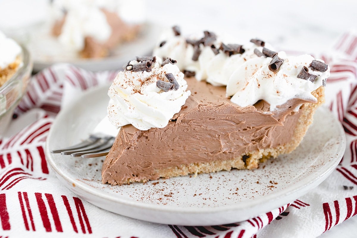 slice of chocolate cheesecake on plate