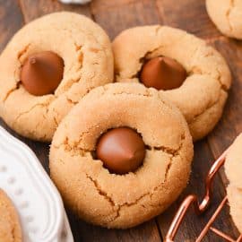close up of three peanut butter blossoms