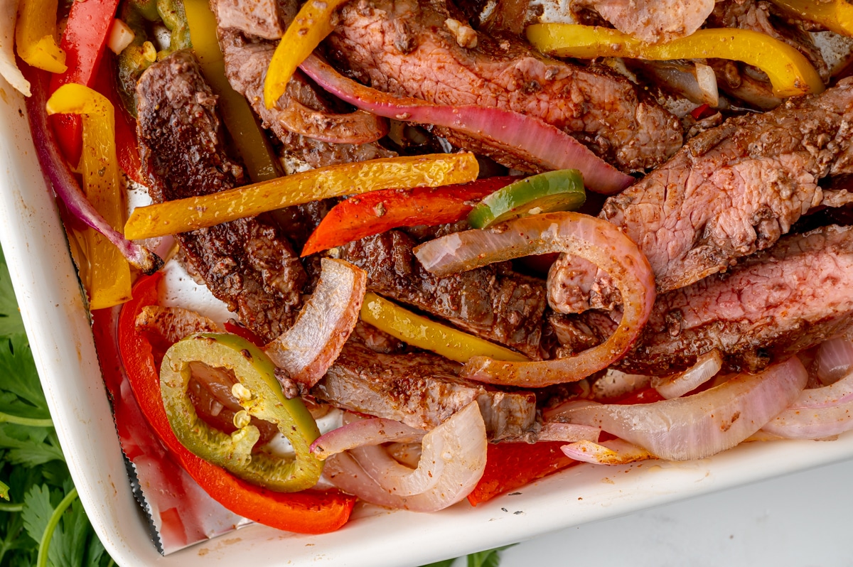 close up of cooked veggies on a sheet pan