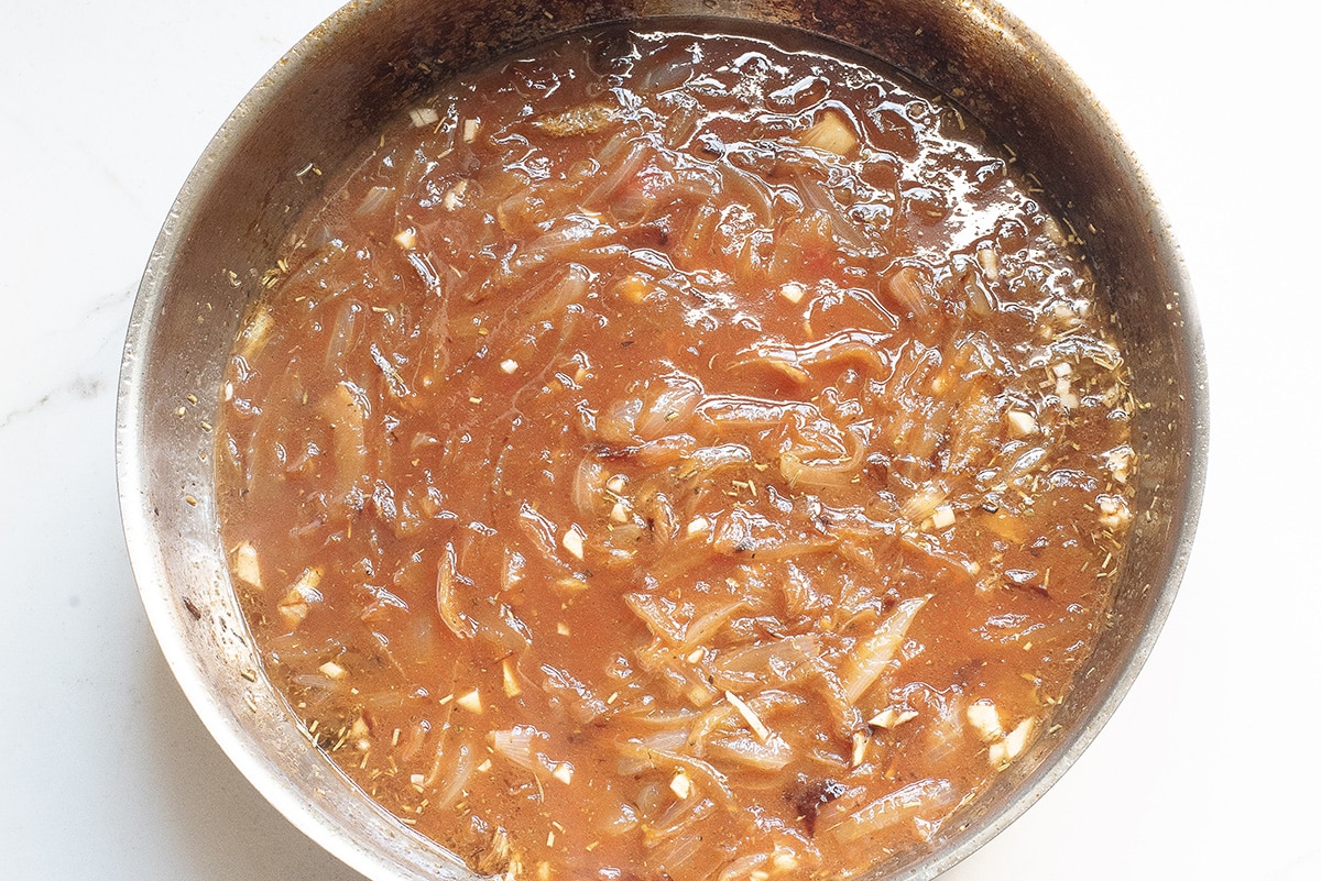 onion gravy in a pan