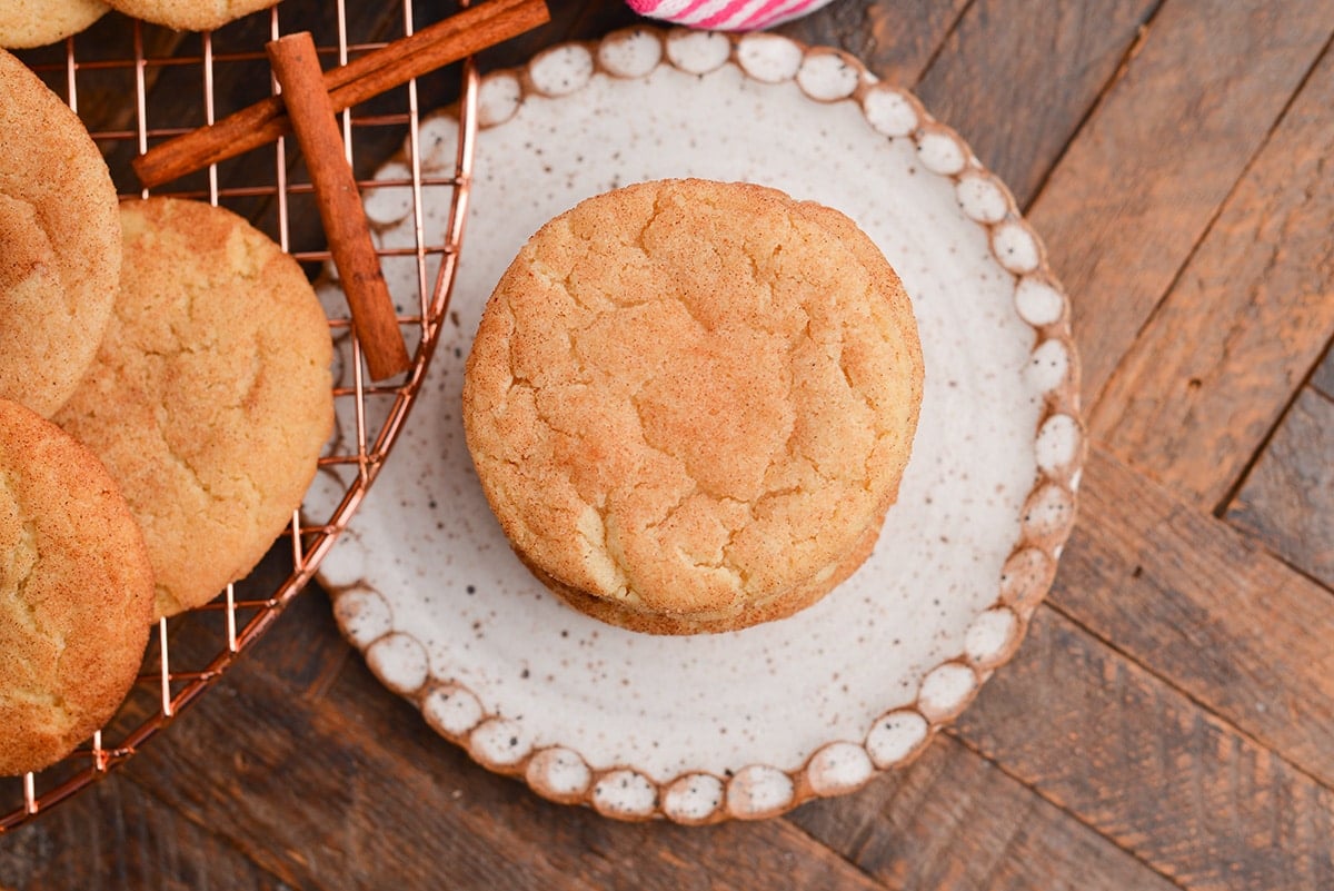 overhead shot of stack of snickerdoodles