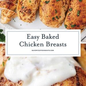 collage of baked chicken breasts for pinterest